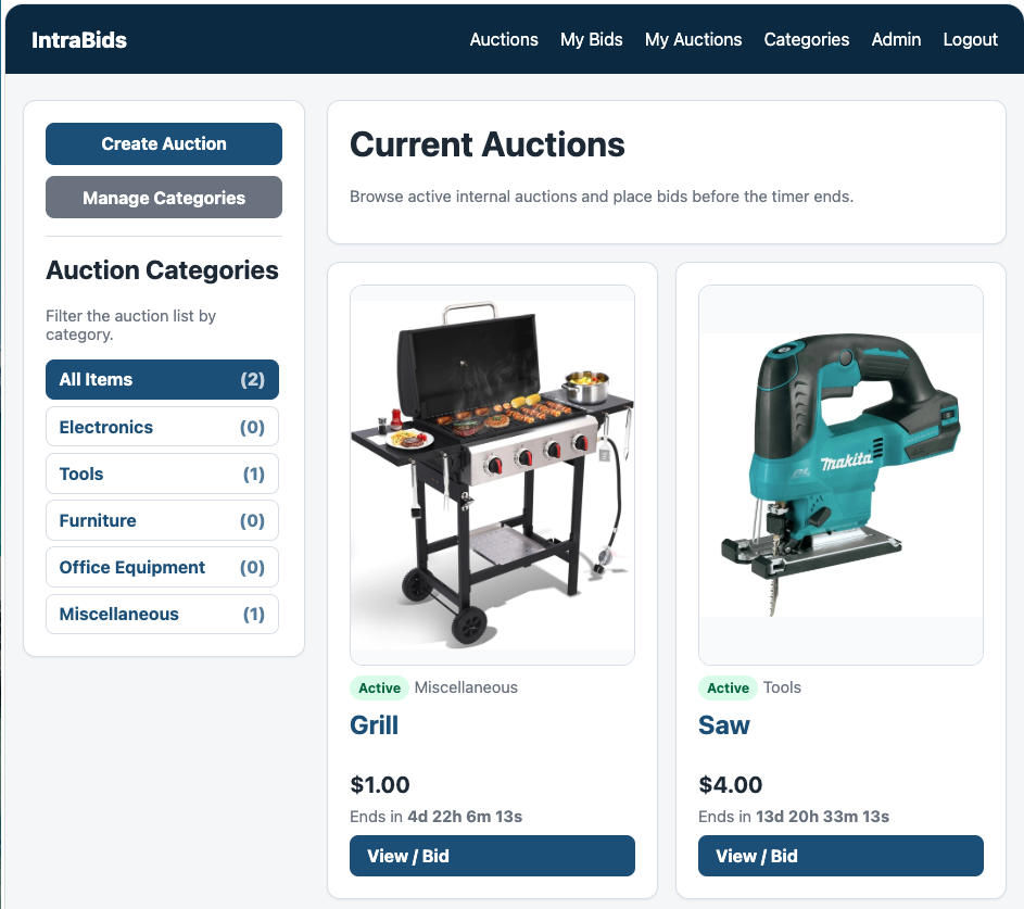 IntraBids auction summary preview