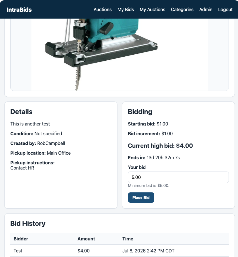 IntraBids auction detail page